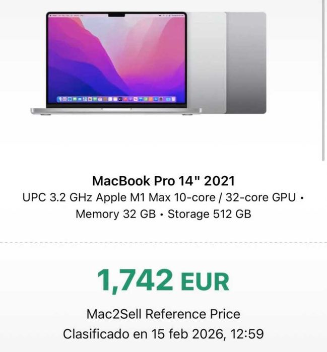 MacBook Pro 14" 2021 — M1 Max — 32GB RAM — 512GB SSD