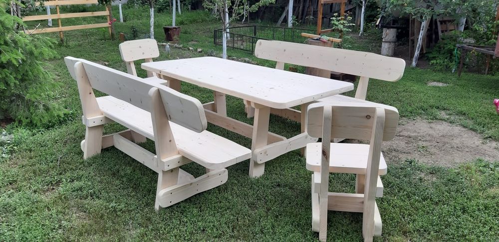 SET masa lemn masiv-2 canapele, 2 scaune-gradina/terasa/foisor