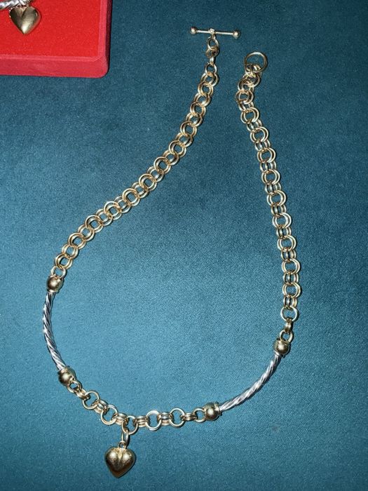 Set colier si bratara , aur alb si galben 14k