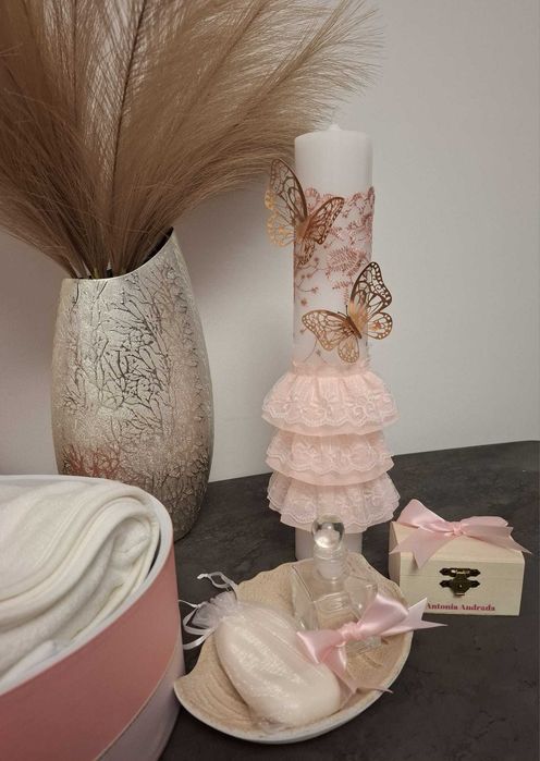 Set trusou complet si lumanare pentru botez/fata/baiat/ieftin