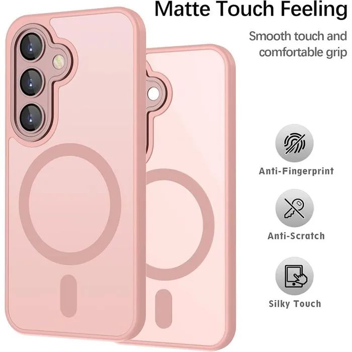 Матов magsafe кейс за samsung galaxy s26+ plus - розов - със защита на