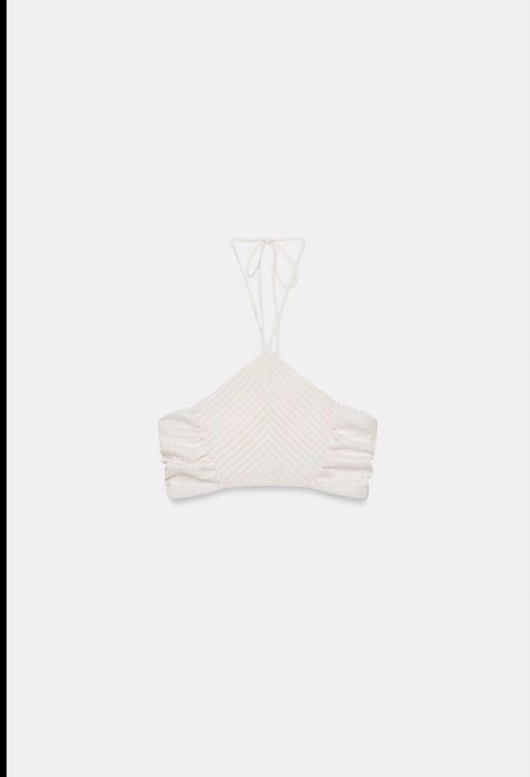 Zara къс бежов/бял  топ