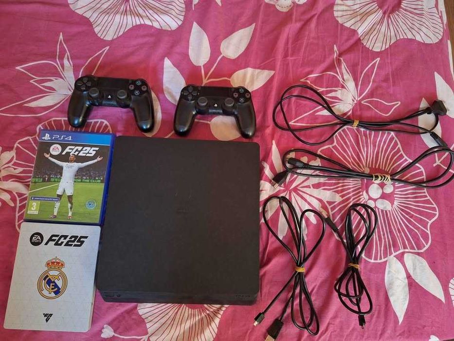 Playstation 4 Slim 1TB + 2 джойстика + FC25 на диск с метална кутия гр ...