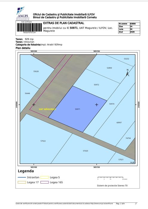 Reducere 25% - Teren 1217mp,dublă deschidere situat in Magurele-Alunișu,Ilfov Preț vechi: 42.595 35 €/mp/PREȚ NOU: 31.945 € doar 26,25 €/mp