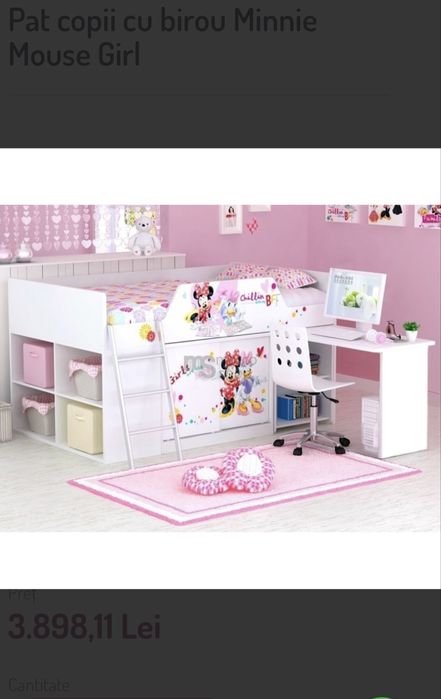 Pat copii cu birou Minnie