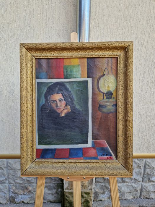 Стара страхотна антикварна картина масло върху платно