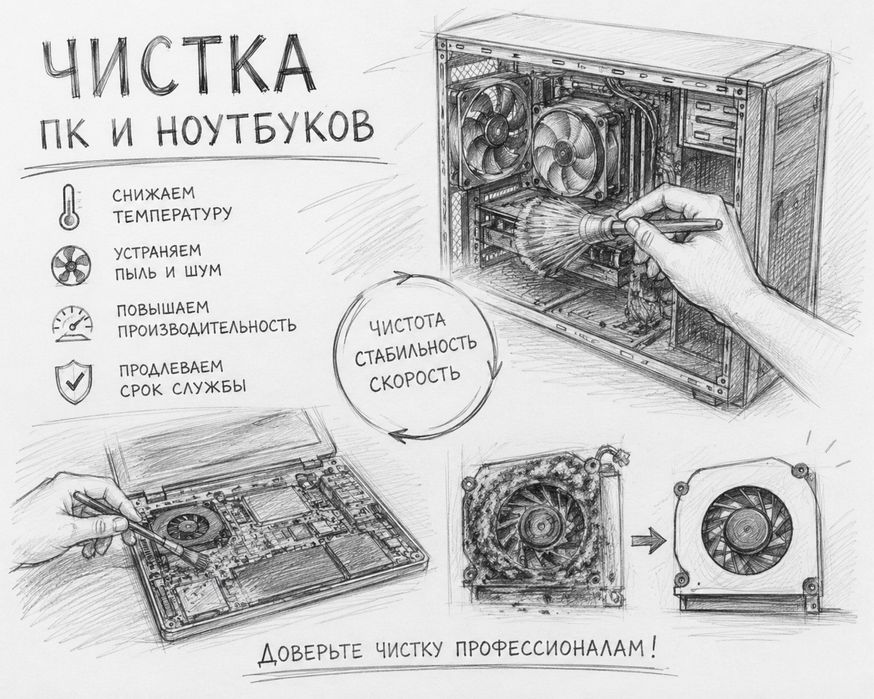 Чистка ремонт сборка переустановка