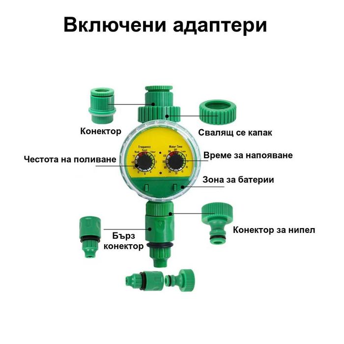 Таймер за автоматично поливане, електронен програматор 1-120 минути, комплект