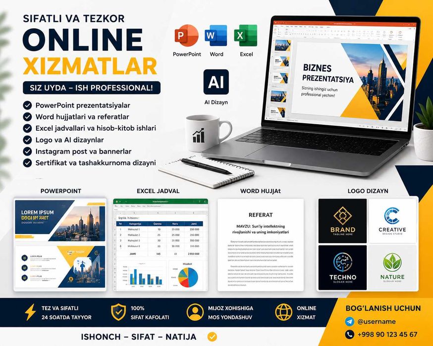 PowerPoint, Word, Excel va Logo Dizayn Xizmatlari