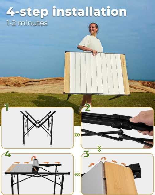 Сгъваема къмпинг маса KingCamp, голяма къмпинг маса 136 х 70 см