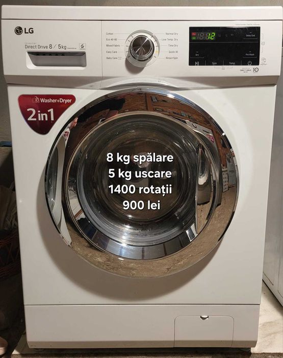 Mașini de spălat rufe (6kg, 7kg, 8kg,9kg,11kg) | Stoarcere 1200-1600 RPM | Prețuri 600 - 1200 Lei