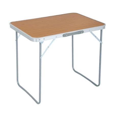 Masă camping,aluminiu/MDF, Pliabila, 70x50cm, Maro/Argintiu