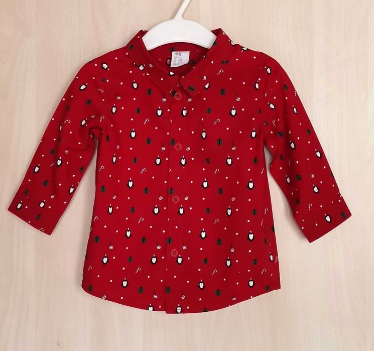 Cămașă bebe H&M rosie mărimea 74 6-9 luni motive de Crăciun ca NOUA