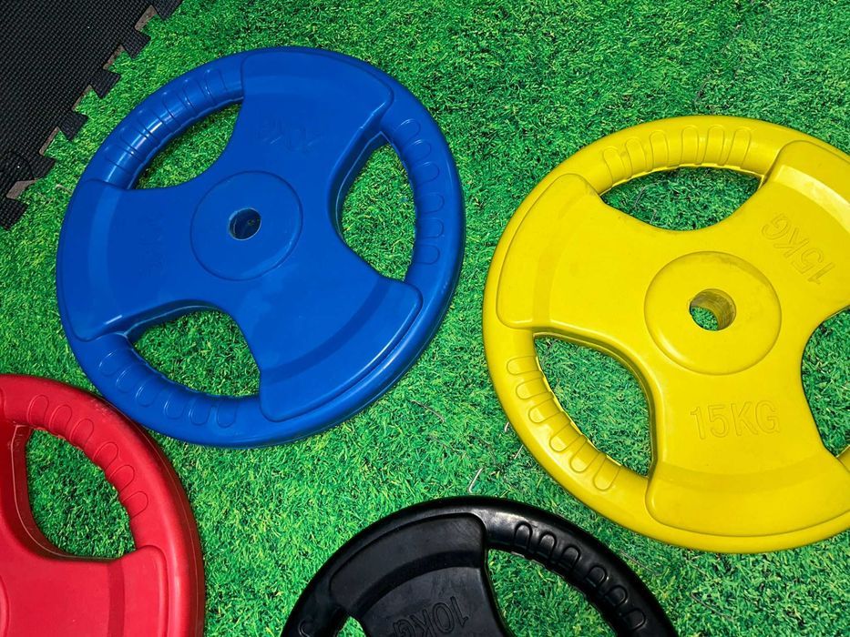 Pachet Fitness Discuri de fier cauciucate cu prindere - 185 kg
