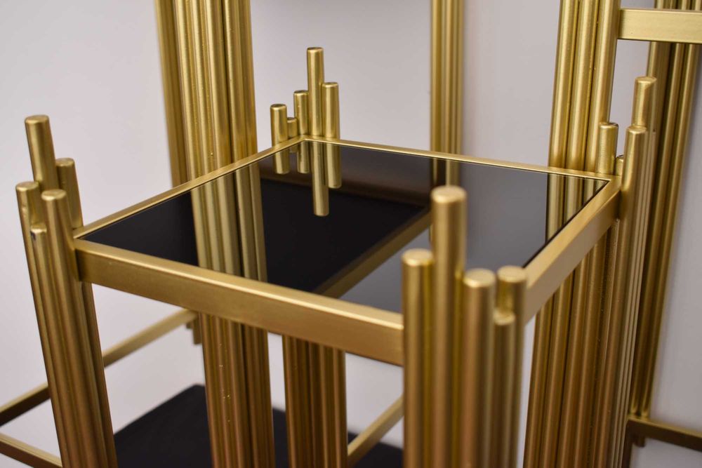 Set mese sticla 3in1 auriu, sticla neagra format patrat LIVRARE GRATIS