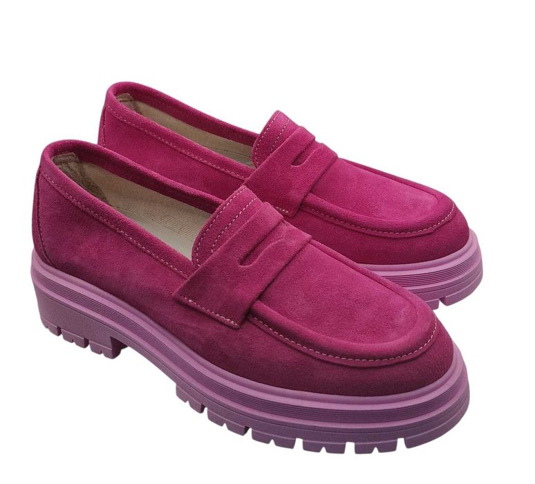Mocasini dama fuchsia piele intoarsa, nr. 36, noi