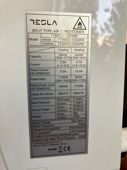 Домашен Климатик 12-ка, Tesla / Тесла, модел TT34XC1-1232IAW