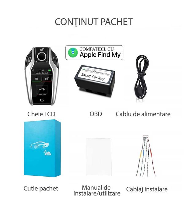 Cheie auto iSmartKey cu ecran LCD, Apple FindMy, Keyless Go, model BMW