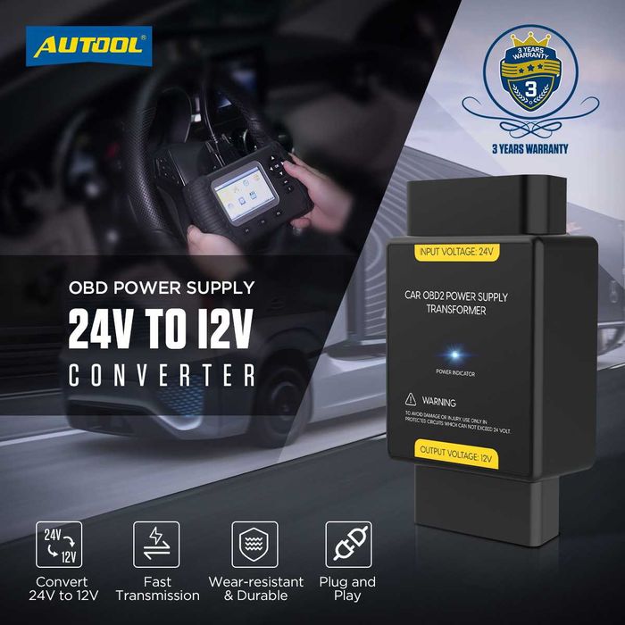 Адаптер 24V към 12V, OBDII, AUTOOL , преобразувател на захранване