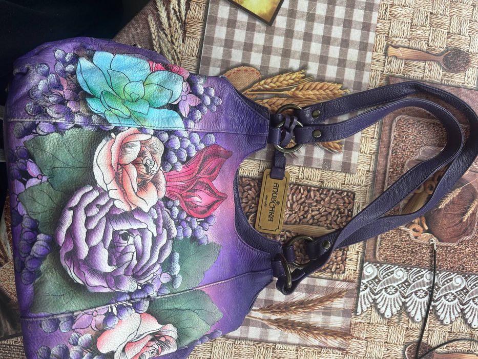 Кожена чанта Anuschka - ръчна рисунка