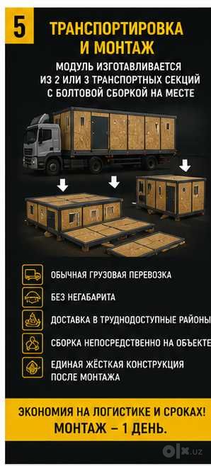 Оборудованный  Модульный жилой блок для строителей на 8 человек
