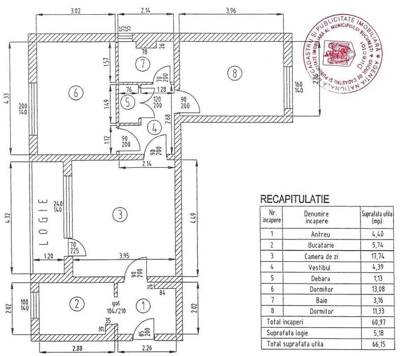 De vânzare apartament 3 camere la preț de 2 camere