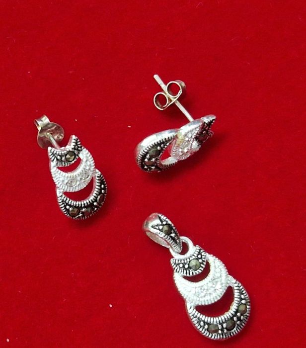 AG184,set argint 925,nou/marcat, zirconiu si marcasite, ideal cadou