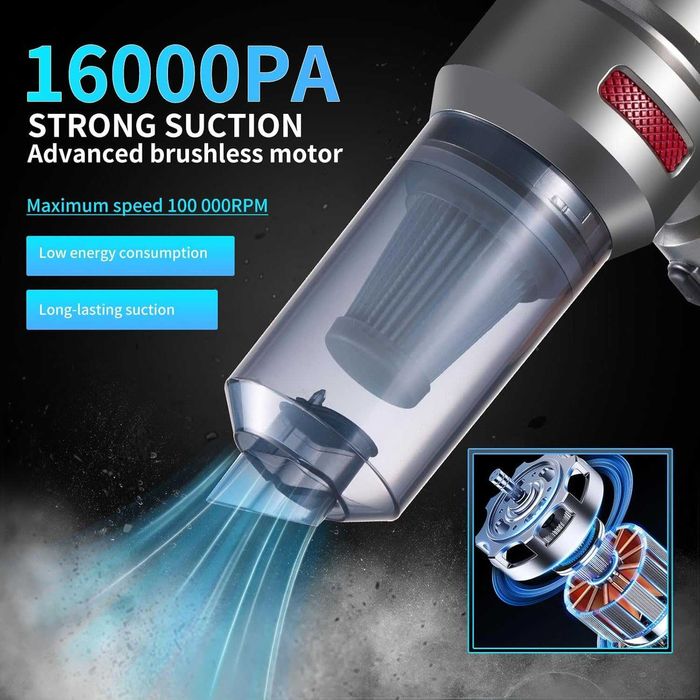 Ръчна безжична прахосмукачка за кола: 16000Pa мощни