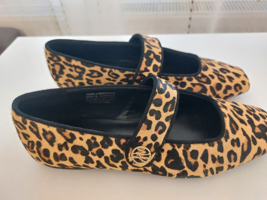 Balerini Karl Lagerfeld Konnie Mary Jane leopard, piele naturala noi, marimea 38,