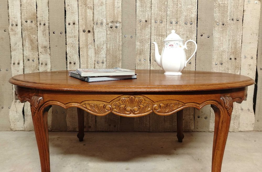 Masuta veche de cafea din lemn masiv de stejar, Belgia /Masa ovala