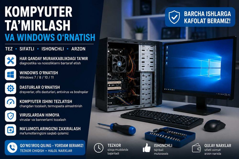 Remont Kompyuter windows Game club xizmatlari To'ytepa