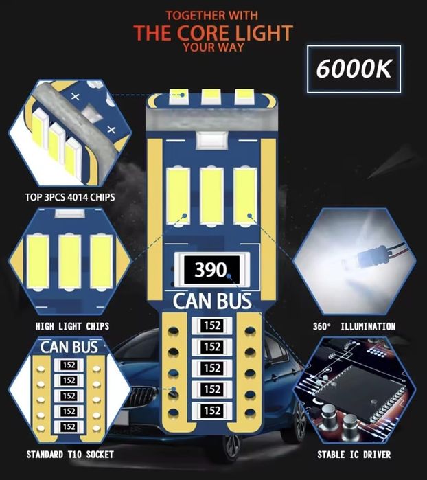 Bec Led T10 W5W 6000k