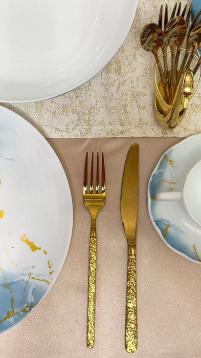 Set tacamuri aurii din inox, finisaj premium, 24 piese, pentru 6 persoane, cutie cadou inclusa, Craft