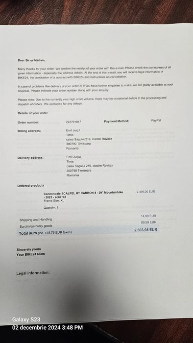 Vând MTB Cannondale XL/29 Carbon