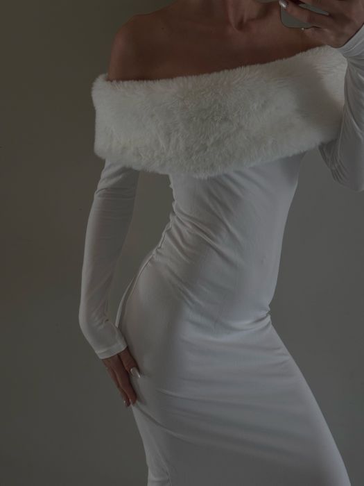 Дълга официална бяла рокля shein