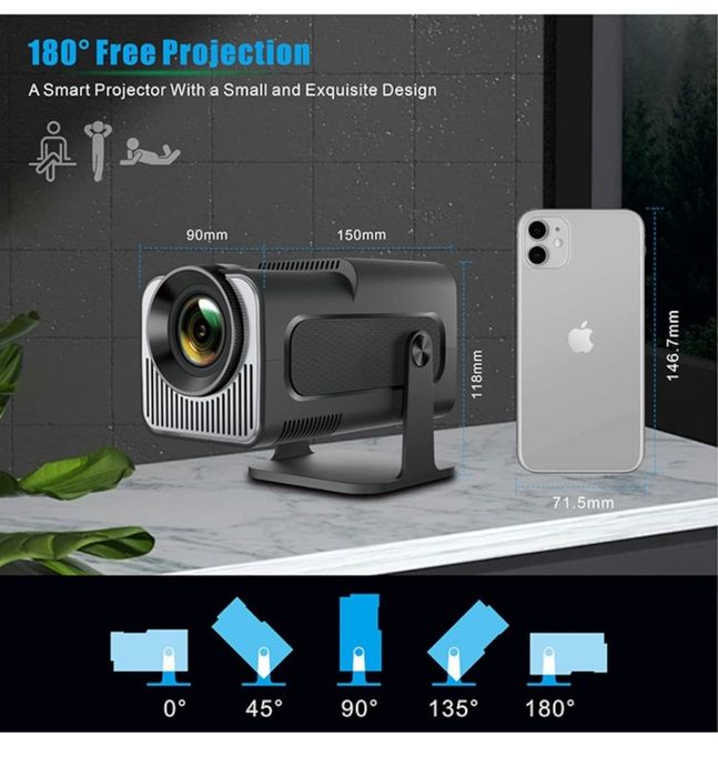 Videoproiector portabil  HY320 MINI, Android 13, 2GB RAM, 16GB stocare, Bluetooth, 7000 lumeni