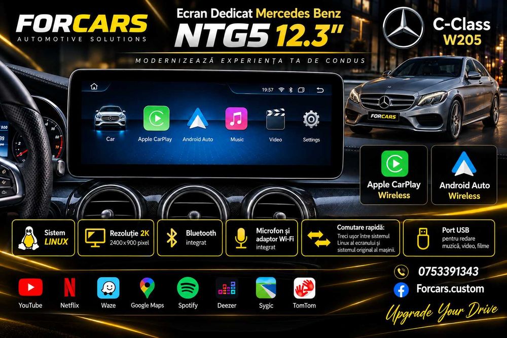 Ecran Dedicat Apple CarPlay Android Auto Mercedes C-Class W205 GLC 253