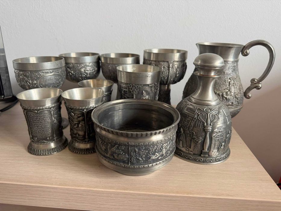 Colecție vintage germană din cositor (95% Zinn) – 11 piese SKS, Rein-Zinn, Vogel, Frieling