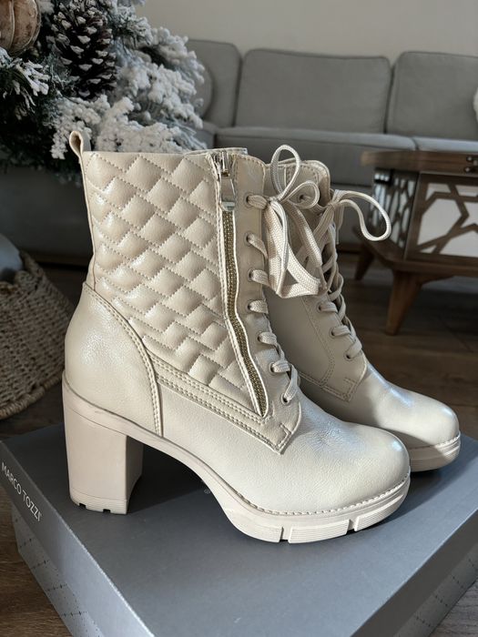 Кожени кубинки Marco Tozzi - Крем, Размер 39