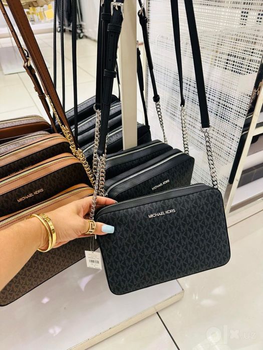 Оригинальная сумка кросс-боди Michael Kors Jet Set Large black silver