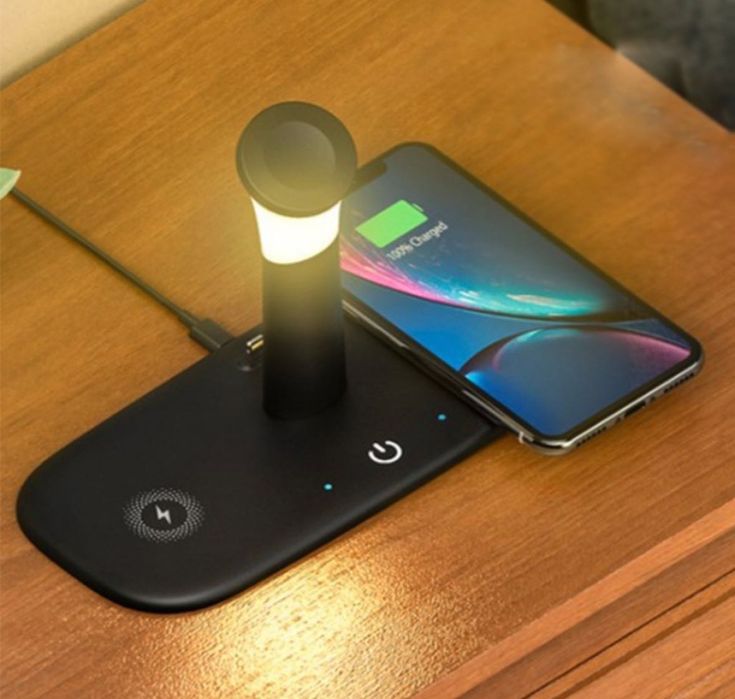 Безжично зарядно за мобилни устройства 3 в 1 + лампа