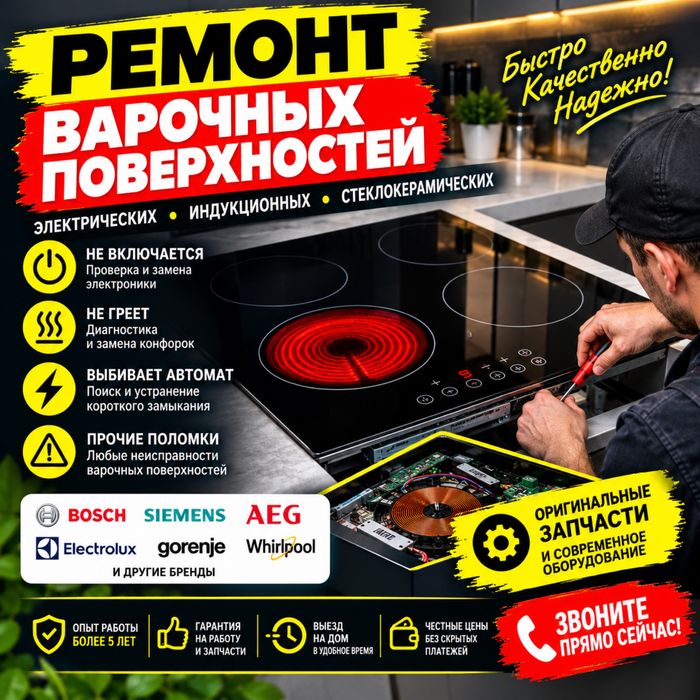 Ремонт варочных поверхностей, плит разных видов, духовок и т.д