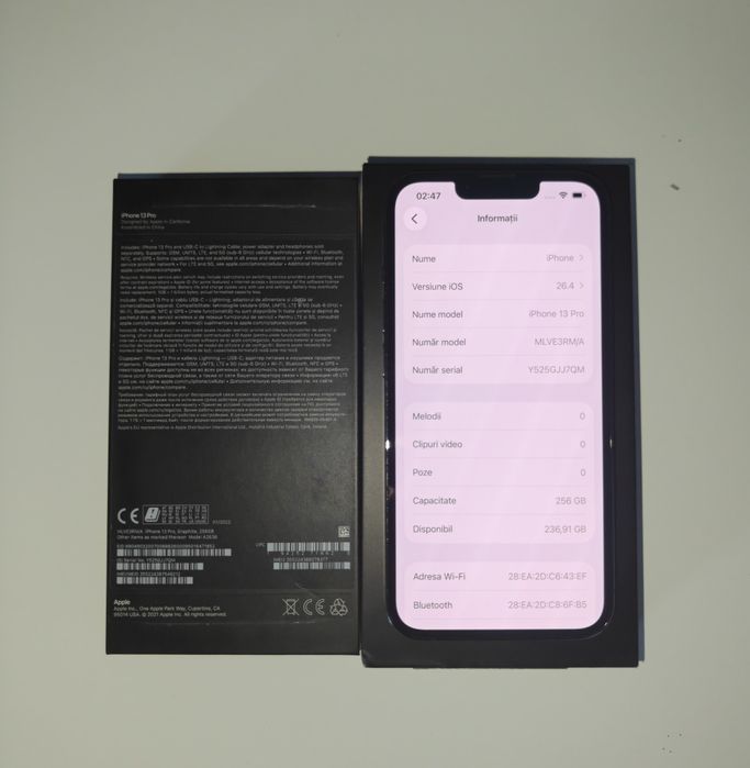 Vând iPhone 13 pro 256gb 100%baterie Negru