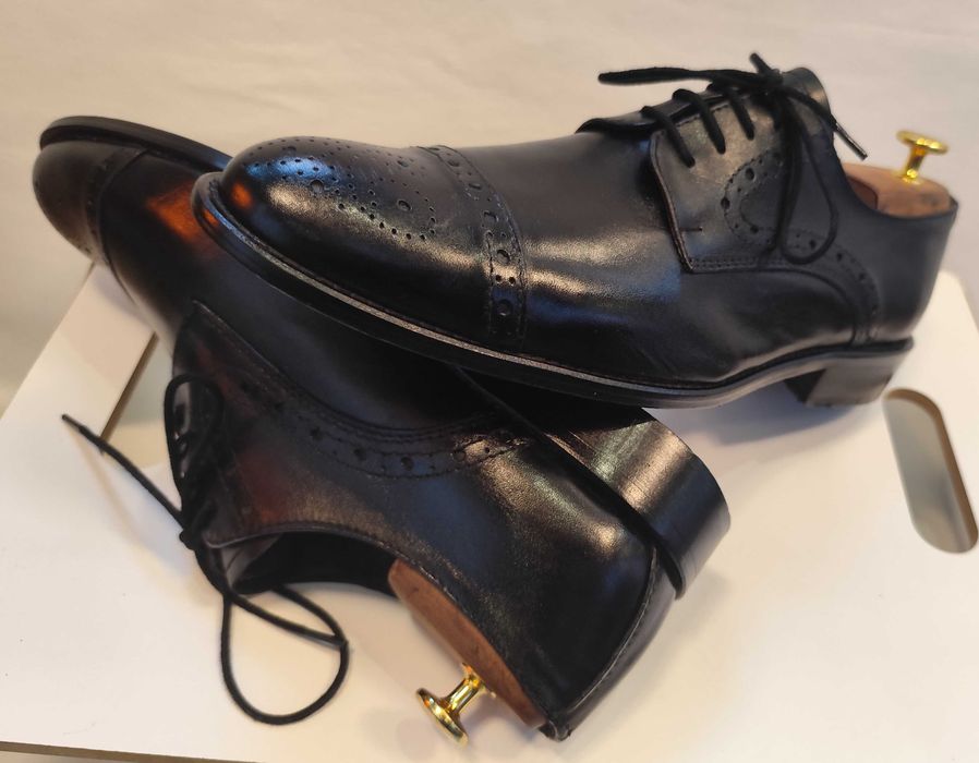 Pantofi derby cap toe 44 44.5 brogue Pittarello piele naturala moale