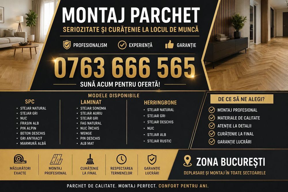 Montaj parchet laminat, SPC, herringbone București
