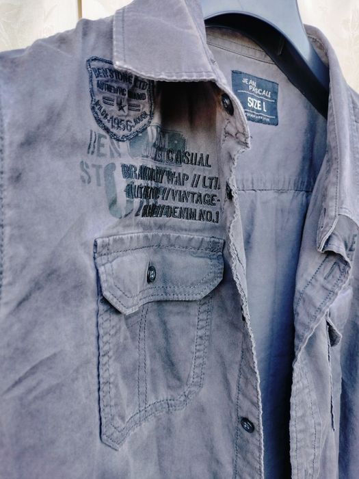 Cămașă bărbați Jean Pascale cu imprimeu vintage / military – Gri, Mărime L
