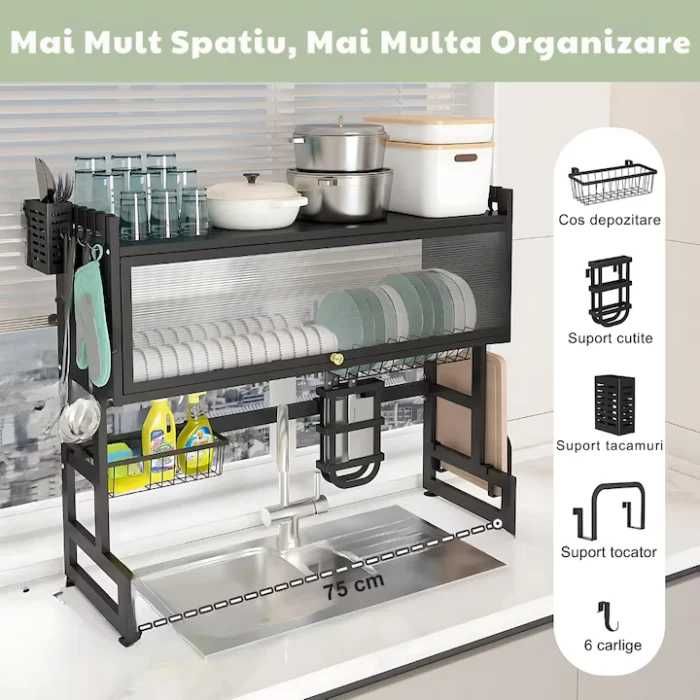Scurgător Vase din Oțel Inoxidabil, 75 cm – Negru