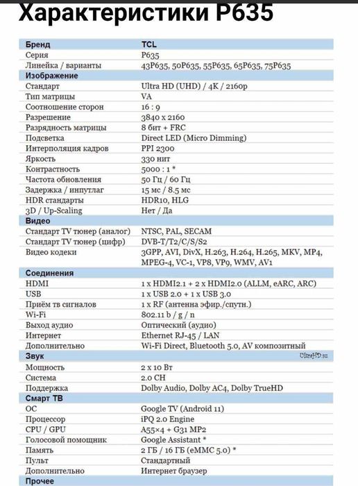 Телевизор TCL65V6B New 2024 Smart 4k Google TV  Официальны Дилер