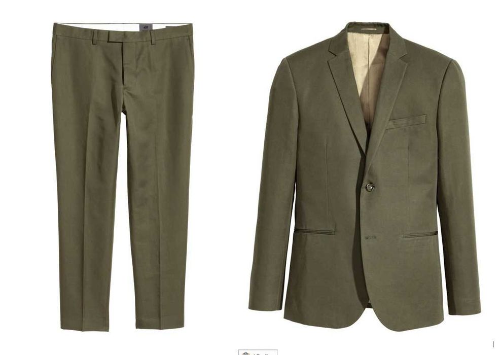 H&M - 2 costume slim fit din bumbac 50% + in 50% mar. 50/52 [talie 90-100 cm], burgund/verde-kaki, noi, eticheta