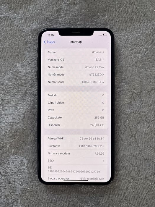 iPhone XS Max 256GB, Space Gray ,Baterie 83% ,Deblocat SIM, Husă Inclusă